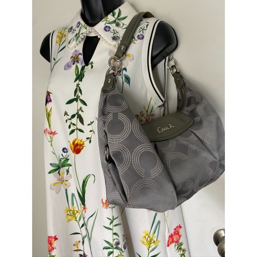 COACH Medium/Large Jacquard Fabric Gray Tote Bag_7